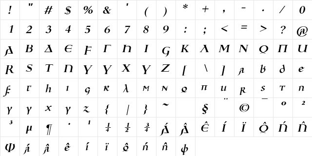 Ulfilas Fett-Kursiv  glyph index