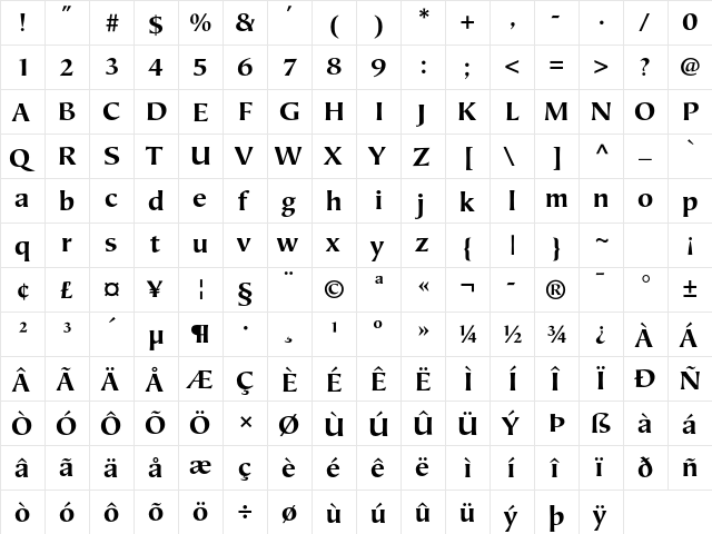 Mariposa Sans Std Bold  glyph index