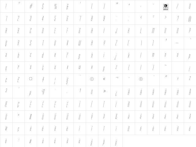 Typo-Longest Thin Demo Italic  glyph index