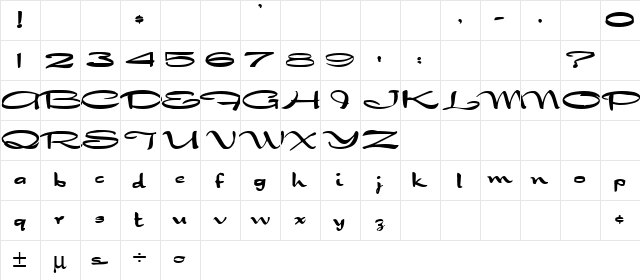 DragonWick Bold  glyph index