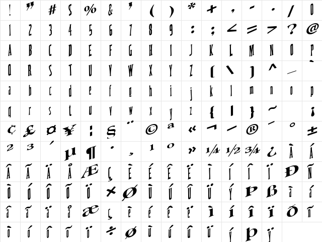 Coast Regular  glyph index