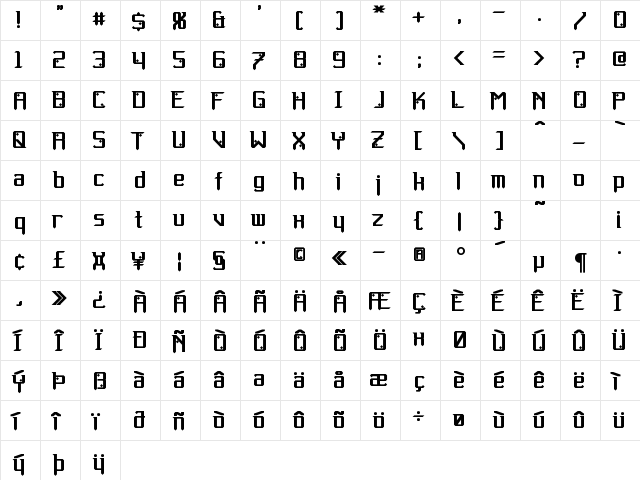 Gemcut Bold  glyph index