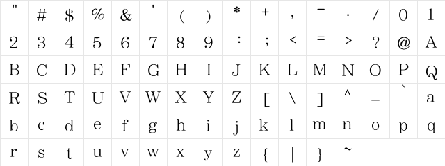 HanWangMingMediumPoIn1 Regular  glyph index