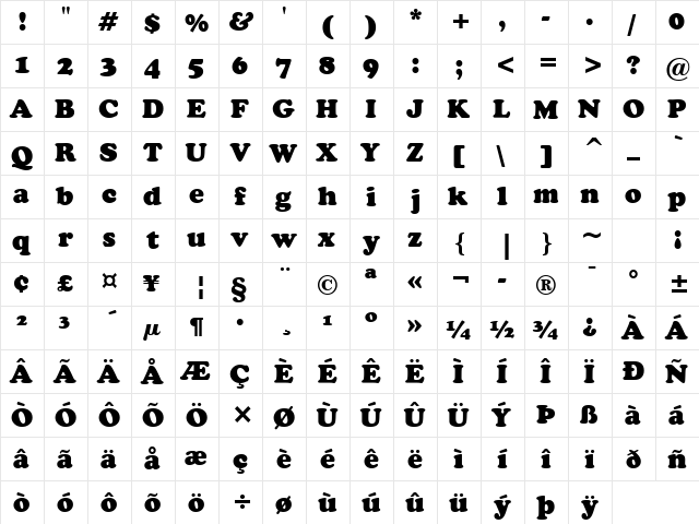 Cooper Blk BT Black  glyph index