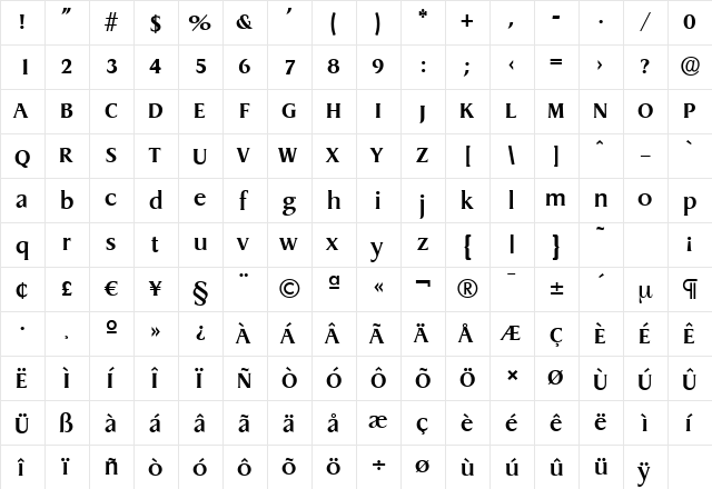 DragonSerial Bold  glyph index