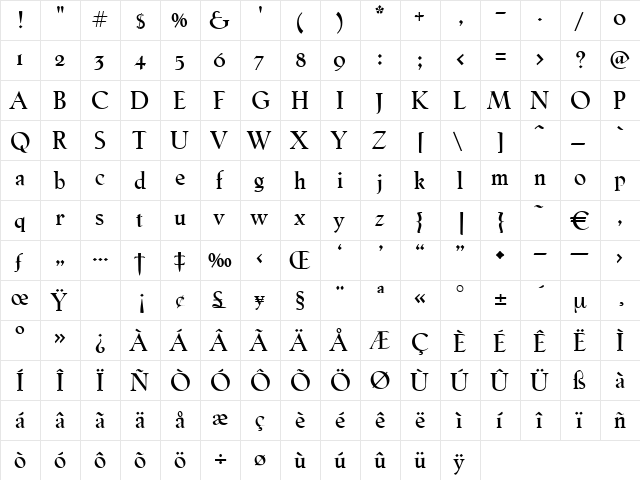 CosenzaBold Regular  glyph index