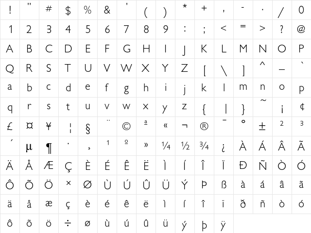 GiltuTLig Regular  glyph index