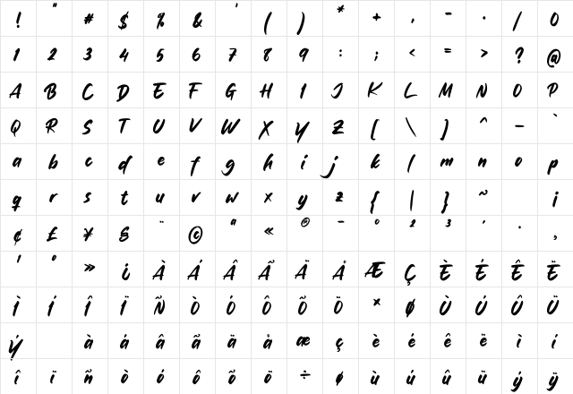 Gold Girls Regular  glyph index