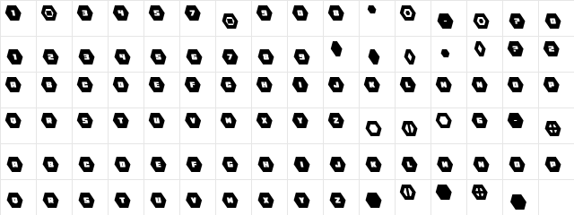 HeXkEy Solid Leftalic Regular  glyph index