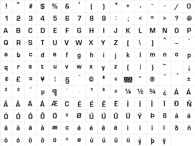 EuroseCond Bold  glyph index