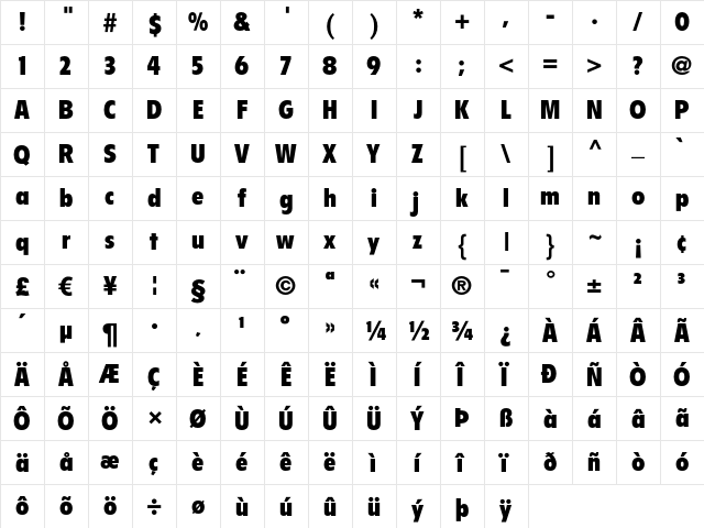 Flyer LT Black Condensed  glyph index