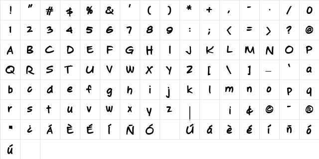 Jotting Bold  glyph index