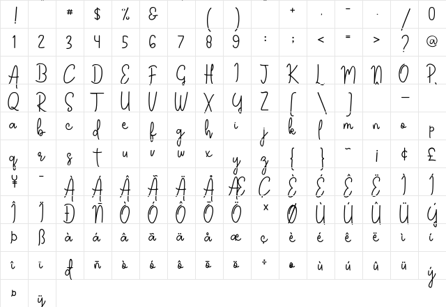 Sallome Regular  glyph index