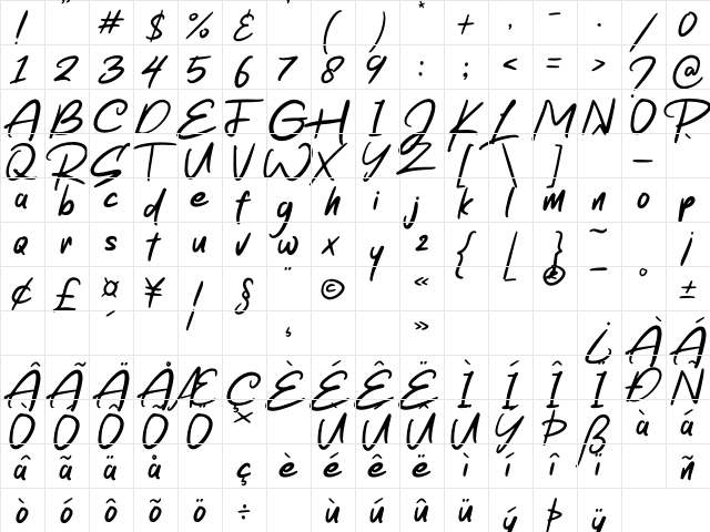 Amstrike Regular  glyph index