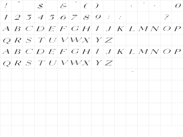 Elizabeth Ex Italic Italic  glyph index