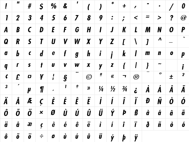 Kudos Black Condensed SSi Normal  glyph index