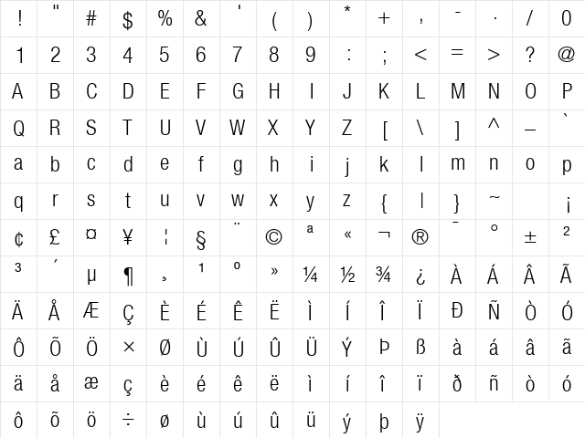 Context Reprise LightCond SSi Bold  glyph index