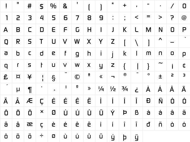 DigitalEF Medium  glyph index