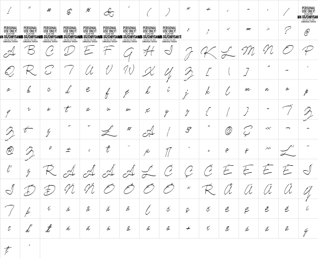 Chrysante PERSONAL USE Medium  glyph index