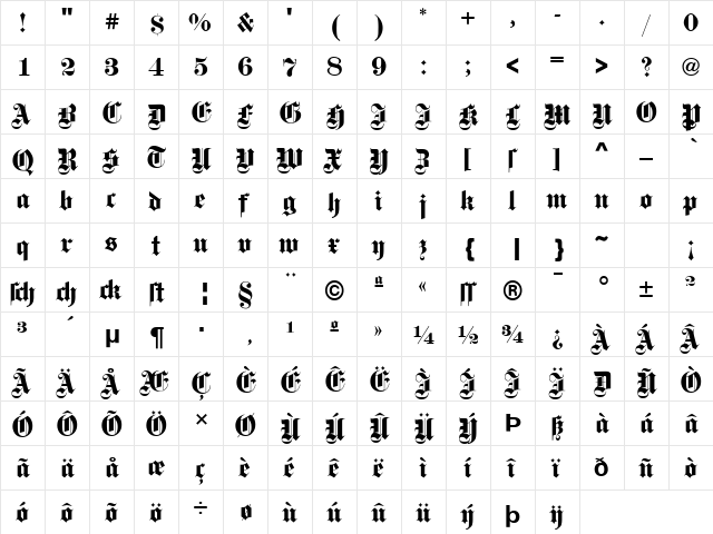 Steelplate Textura Regular  glyph index