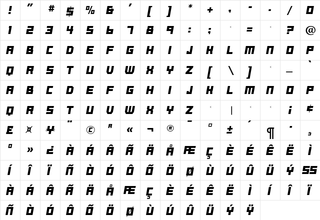 BassetRR Regular  glyph index