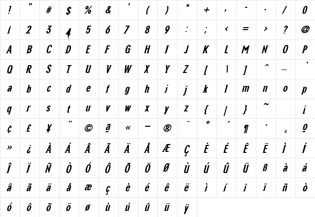 NewGlobal BoldItalic  glyph index
