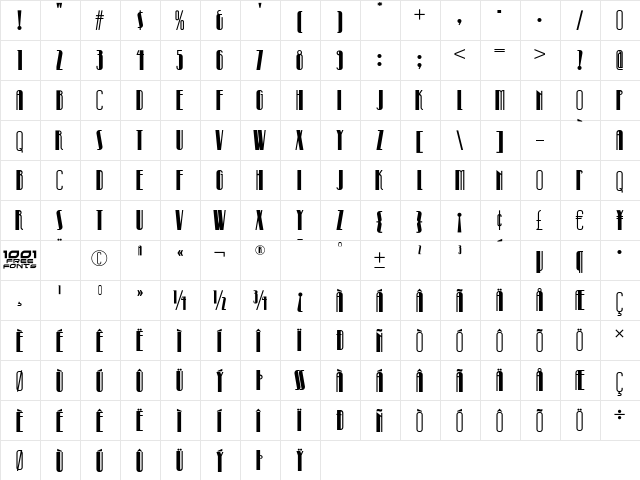 Pinball Whiz NF Regular  glyph index