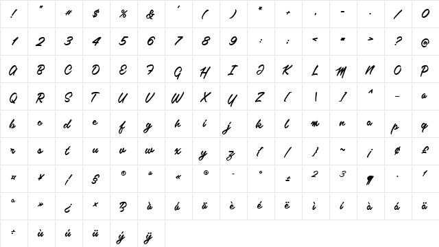 kalamaya Regular  glyph index