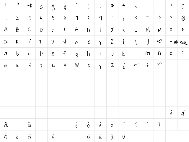 Joyful Juliana Regular  glyph index