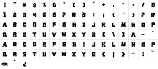King Commando Riddled Regular  glyph index