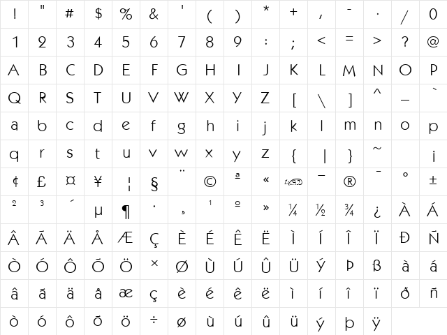 KabobLight normal  glyph index