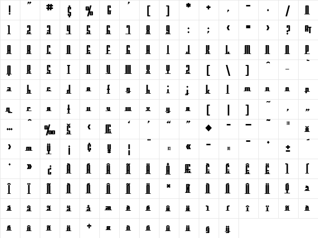 SF Americana Dreams Upright Bold  glyph index