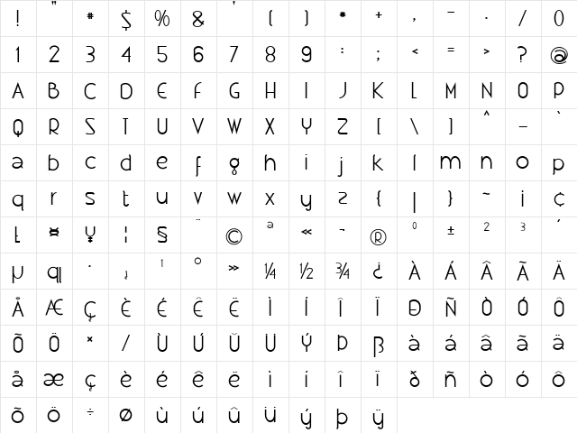 Xtravagant Regular  glyph index