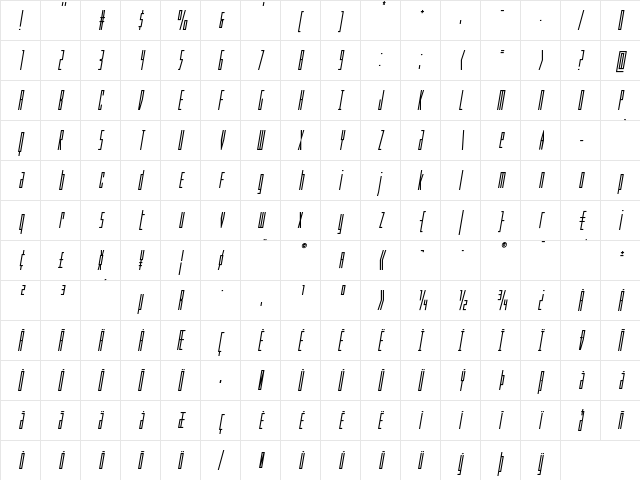 Phantacon Bold Italic Bold Italic  glyph index