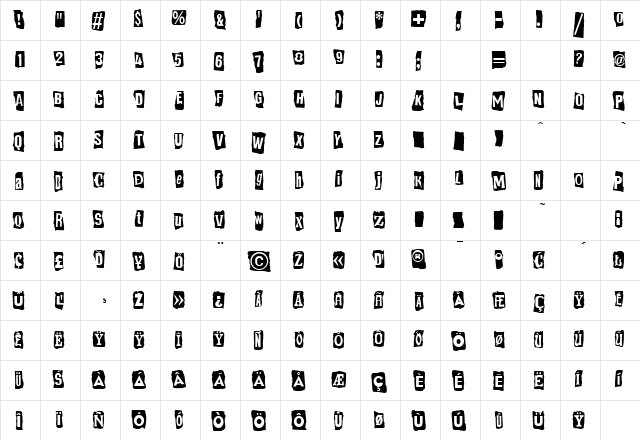 Ransom Note Reversed Normal  glyph index