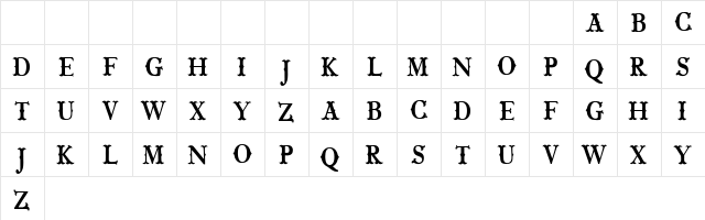 CF Wild West PERSONAL Regular  glyph index