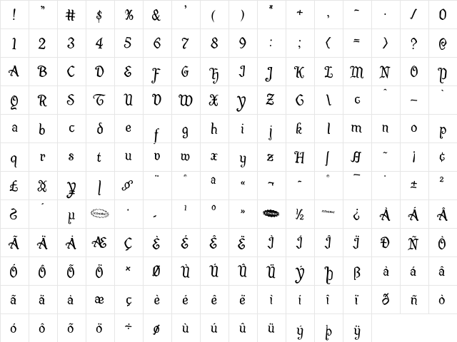 Quill Sword Rotated 2 Regular  glyph index
