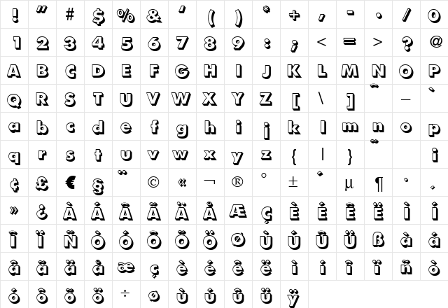 FunctionTwoShaded-Xbold Regular  glyph index