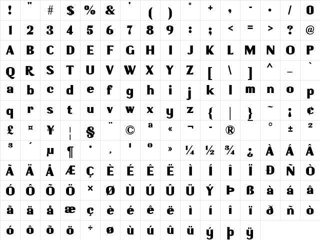 Borui Regular  glyph index