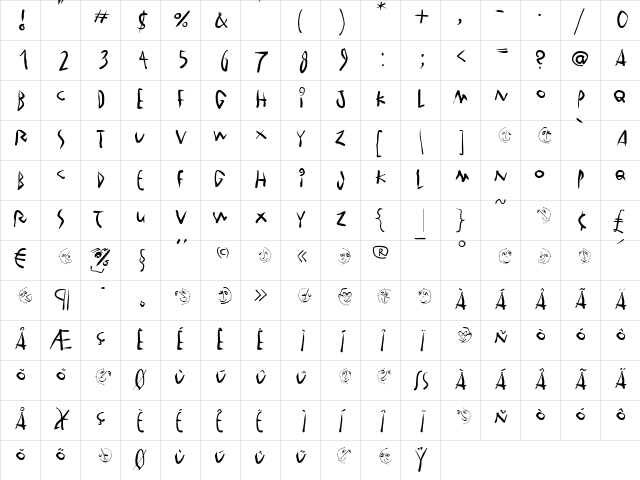 WinterCoat Regular  glyph index