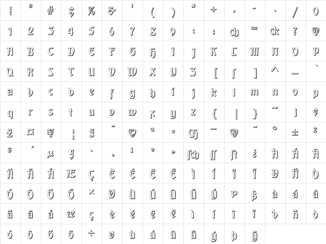 Behrensschrift Shadow Regular  glyph index