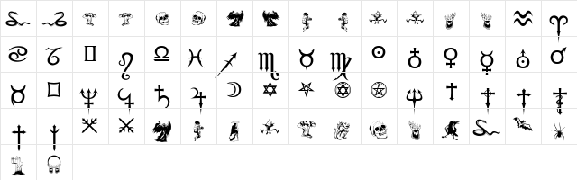 Fiolex Mephisto Dingbats Regular  glyph index