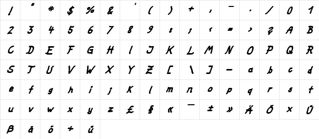 fat marker Italic  glyph index