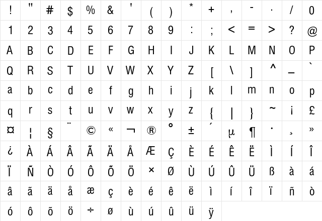 Helvetica 2 BQ Regular  glyph index