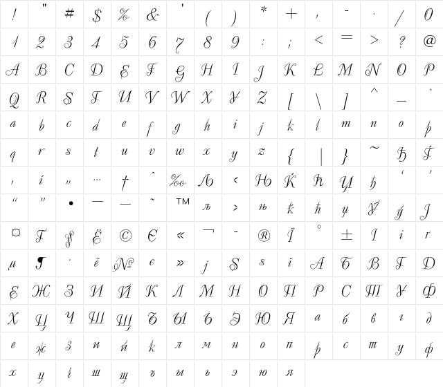 DecorC Regular  glyph index