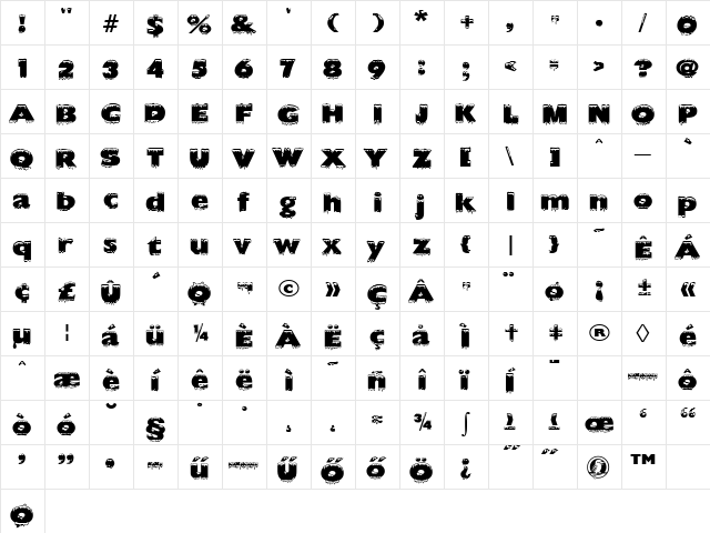 Icicle Regular  glyph index