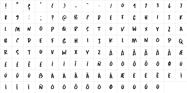 Yuge DEMO Regular  glyph index