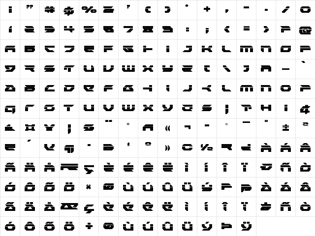 Royal Samurai Laser Regular  glyph index