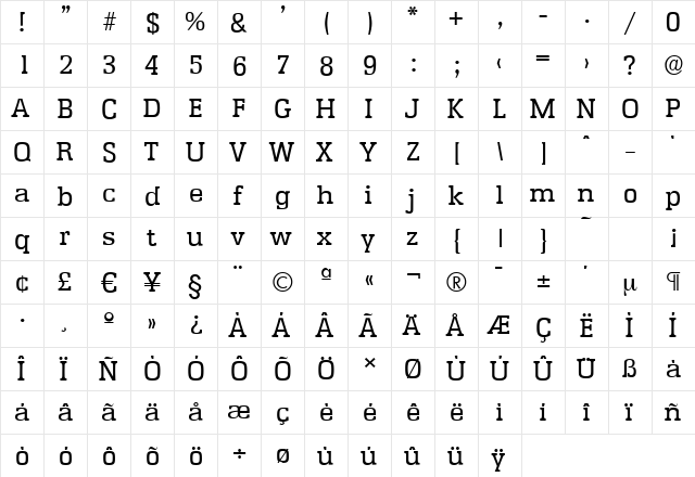 EnschedeSerial Regular  glyph index