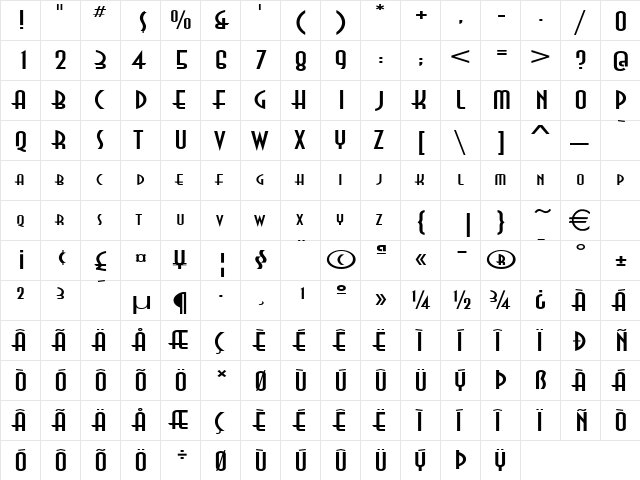 AsiaExtended Normal  glyph index